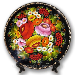 Тарелка ЛІТО , расписнная вручную с подлаковой цветочной росписью , D-30 см.