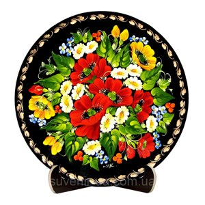 Тарелка МАКИ , расписнная вручную с подлаковой цветочной росписью , D-30 см.