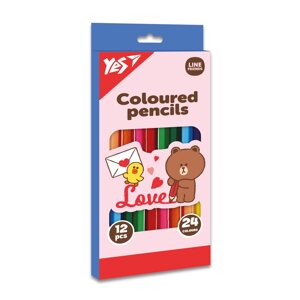 Олівці кольорові 12/24 кол. Yes" Line Friends. Choco love двосторонні тригранні, 290746