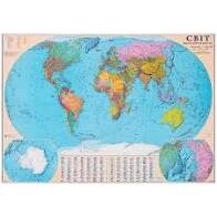 Карта світу. Загальногеографічна, М1:32 000 000, карта стінна,110х77 см, укр., картон/ламінована/планки