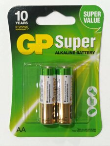 Комплект батарейок GP SUPER alkaline 1.5V 15A-U2 лужна, LR6, AA 2шт