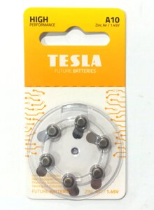 Комплект батарейок "TESLA batteries" повітряно-цинкові A10 - hearing AID ( PR70 / blister FOIL 6шт.