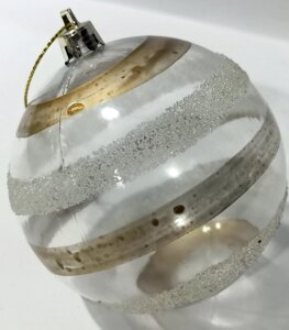 Новорічна прикраса "Новогодько" 971799 "Шар" d-8 см прозорий с золотими смугами, в ящ. мiх: 2 вида