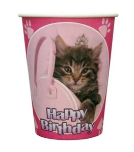 Стаканчики рожеві "Happy birthday котик" F-080826 Украина
