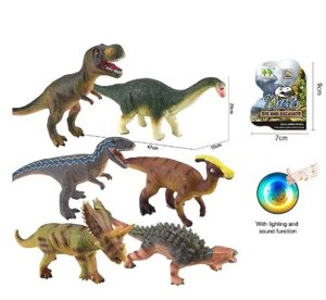 Тварина арт. CQS709-9A (60шт/2) 6 видів мікс, динозаври, гумові з силіконовим наповнювачем, звуки, р-н 47*10*20см, з