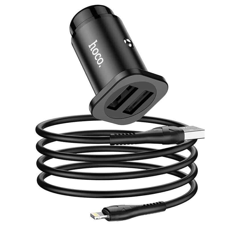 Адаптер автомобільний HOCO Lightning Cable Wise road dual port car charger set NZ4  2USB, 4.8A від компанії da1 - фото 1