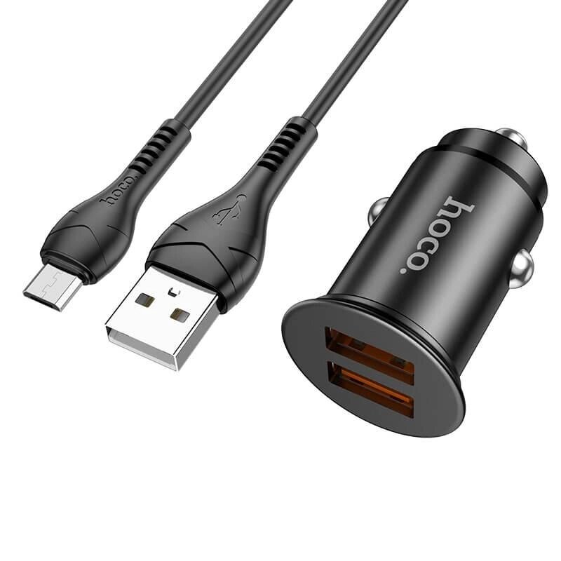 Адаптер автомобільний HOCO Micro USB Cable Developer dual port car charger set NZ1 36W набір чорний від компанії da1 - фото 1