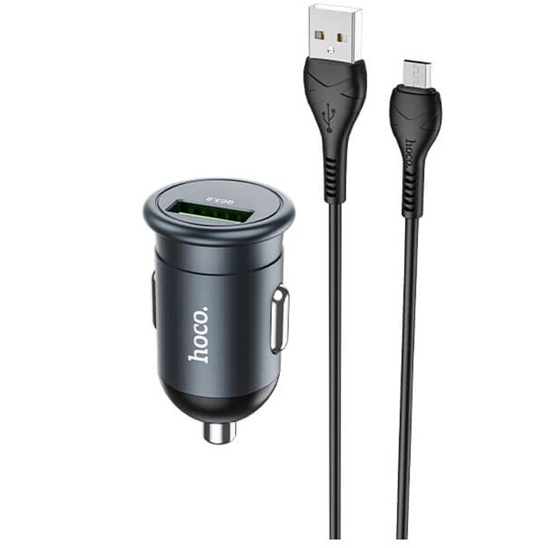 Адаптер автомобільний HOCO Micro USB Cable Mighty single port car charger Z43 |1USB, 3A, QC, 18W| від компанії da1 - фото 1