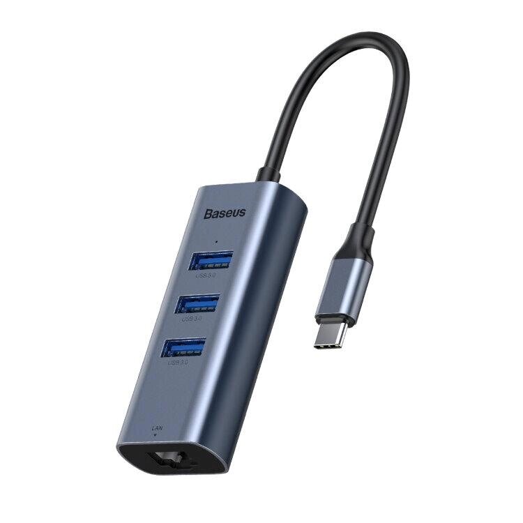 Адаптер Baseus HUB Enjoy Series Type-C to 3 * USB 3.0 + Ethernet RJ-45 синій (CAHUB-M0G) від компанії da1 - фото 1