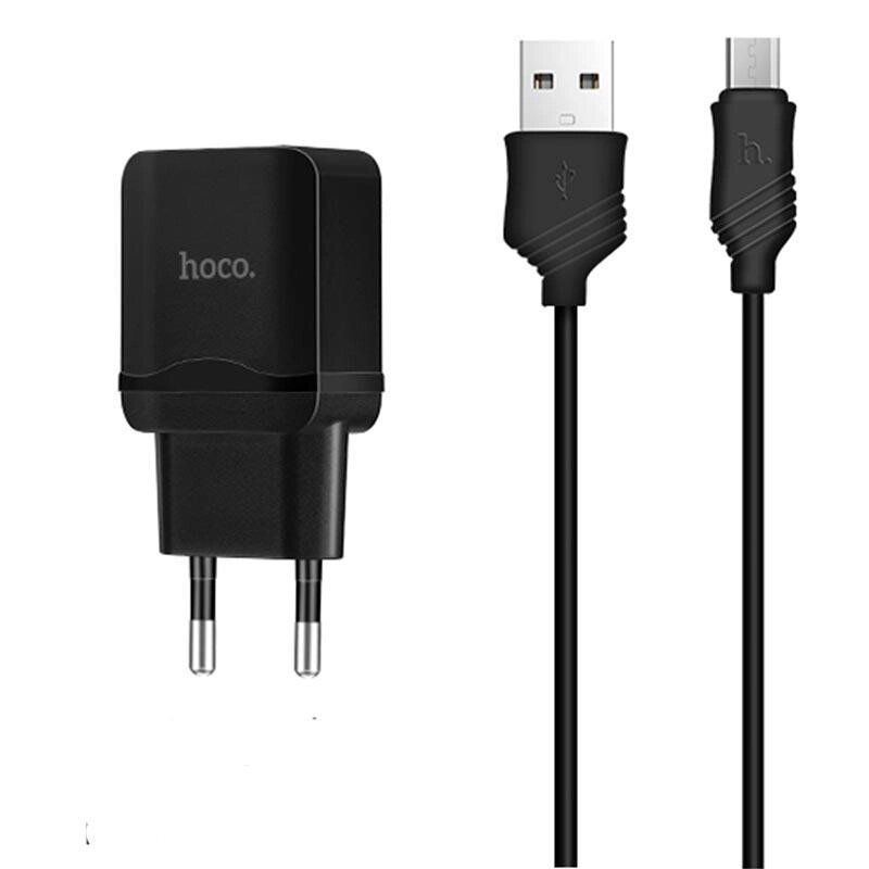 Адаптер блок сетевой Hoco Micro cable C22A 1USB 2.4А черній від компанії da1 - фото 1