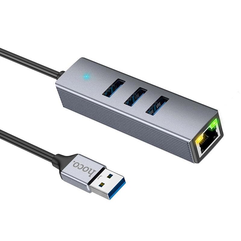 Адаптер Ethernet — Hoco HB34 USB на 4 порти (3 USB 3.0*3 + RJ45) від компанії da1 - фото 1