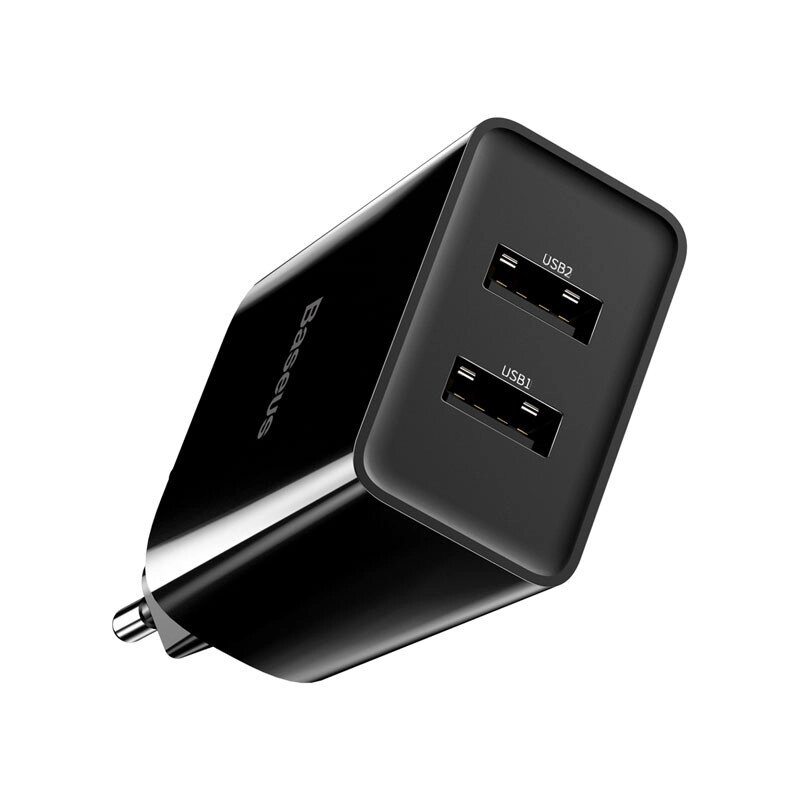 Адаптер мережевий BASEUS Speed Mini Dual U Charger 2 USB 10.5 W (CCFS-R01) чорний від компанії da1 - фото 1