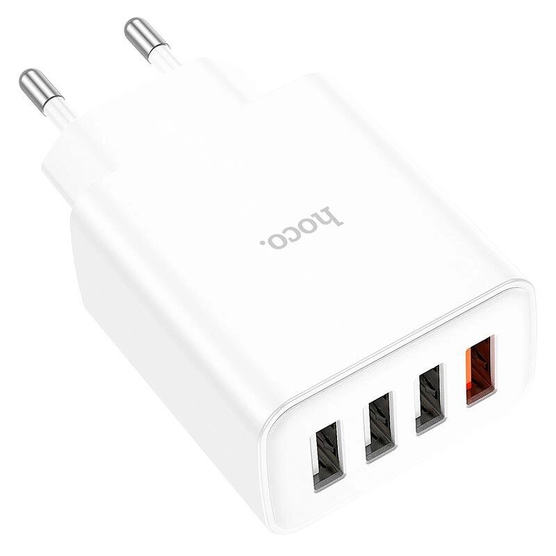 Адаптер мережевий HOCO Fuerza four-port charger C102A 4USB 28.5W блок білий від компанії da1 - фото 1