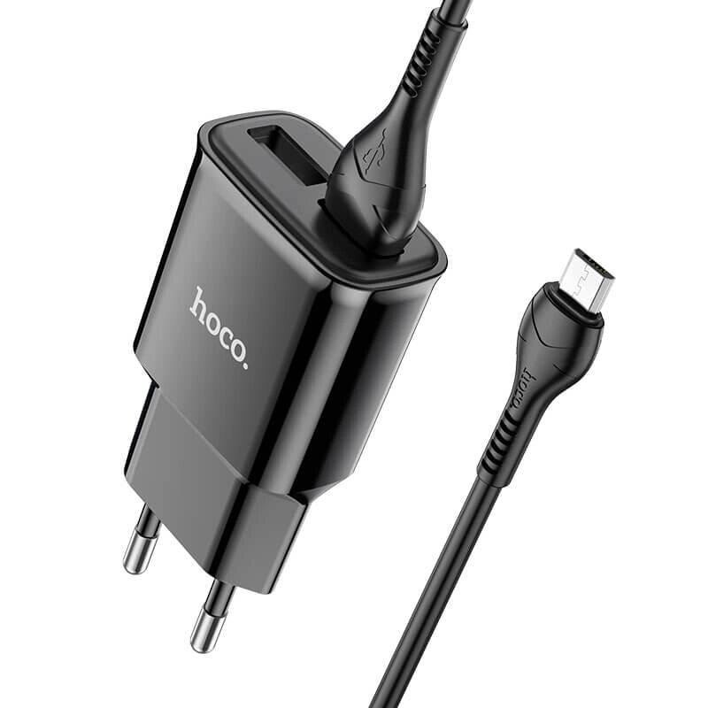 Адаптер мережевий HOCO Micro USB Cable Star round dual port charger set C88A чорний від компанії da1 - фото 1