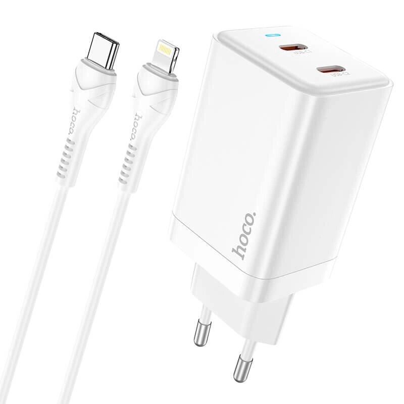 Адаптер мережевий HOCO Type-c to Lightning Cable Astral N23 2Type-C 45W біле від компанії da1 - фото 1