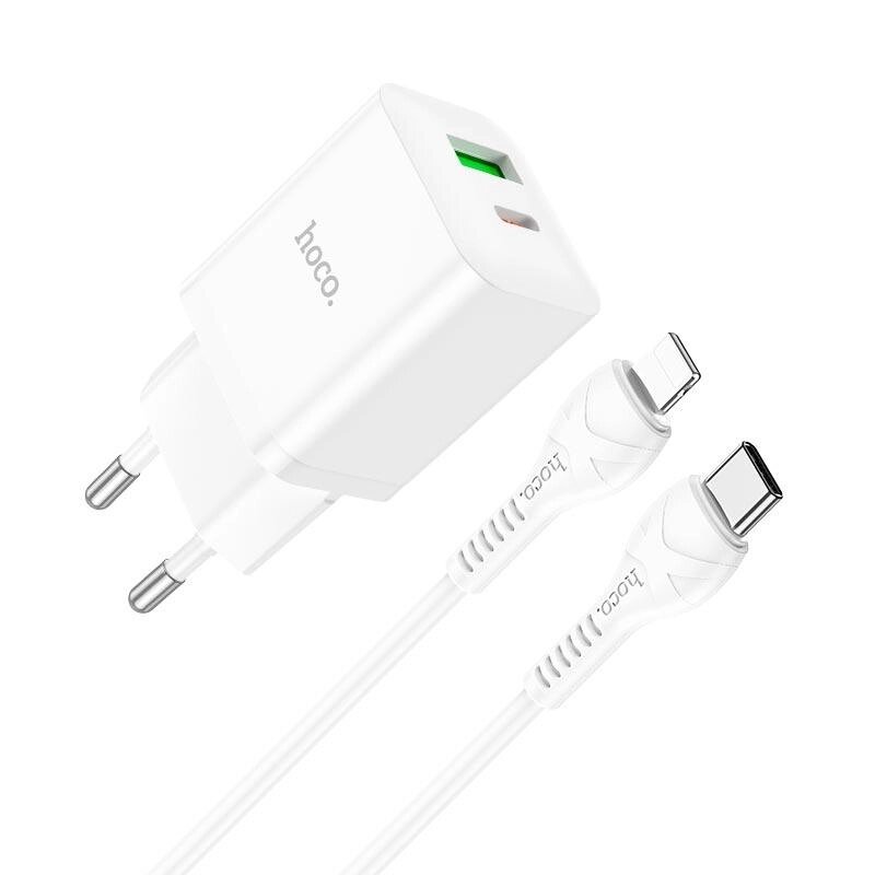 Адаптер мережевий HOCO Type-C to Lightning Cable Founder charger set N28 набір Білий від компанії da1 - фото 1