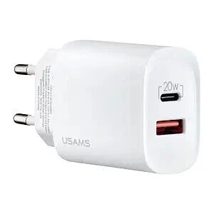 Адаптер мережевий USAMS T35 Fast Charger US-CC121 — USB+Type-C 20W білий від компанії da1 - фото 1