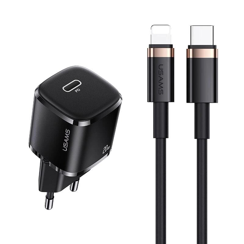 Адаптер мережевий USAMS T36 Type-C to Lightning cable XFK Super Cube Series CC124 20W black від компанії da1 - фото 1