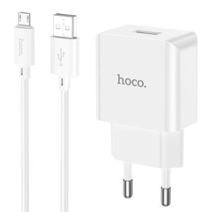 Адаптер мережевий HOCO Leisure Micro USB Cable single port charger C106A комплект зарядний білий