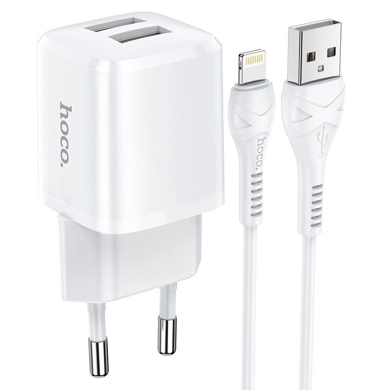 Адаптер сетевой HOCO Lightning Cable Briar dual port charger set N8 |2USB, 2.4A| (Safety Certified) від компанії da1 - фото 1