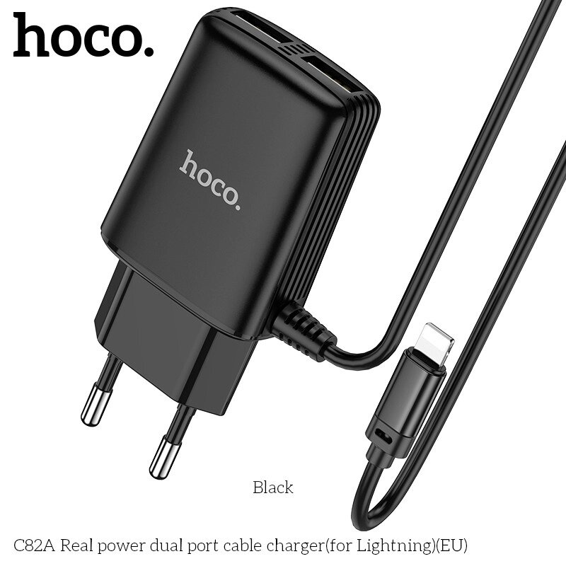 Адаптер сетевой HOCO Lightning cable Real power C82A |2USB, 2.4A| від компанії da1 - фото 1