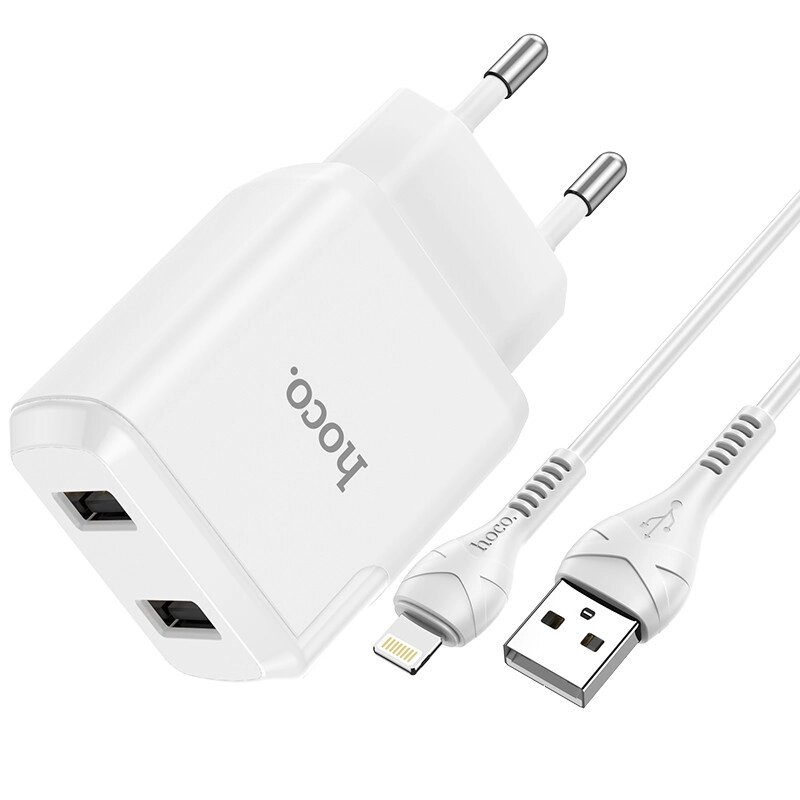 Адаптер сетевой HOCO Lightning cable Speedy dual port charger set N7 |2USB, 2.1A| (Safety Certified) від компанії da1 - фото 1