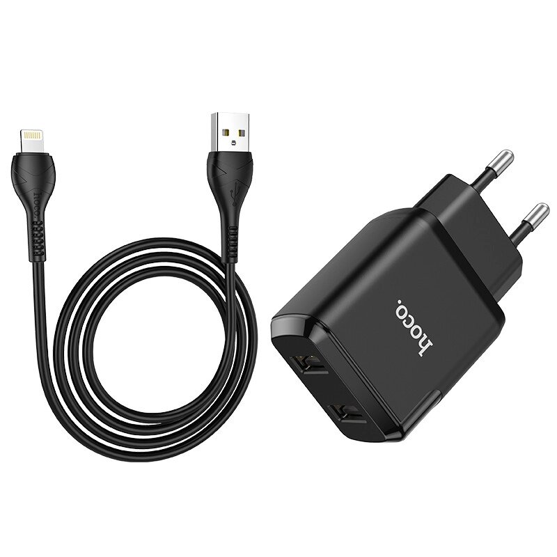 Адаптер сетевой HOCO Lightning cable Speedy dual port charger set N7 |2USB, 2.1A| (Safety Certified) від компанії da1 - фото 1