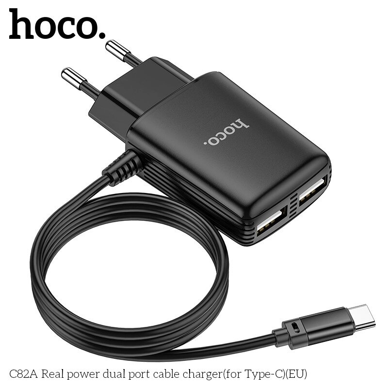 Адаптер сетевой HOCO Type-C cable Real power C82A |2USB, 2.4A| від компанії da1 - фото 1