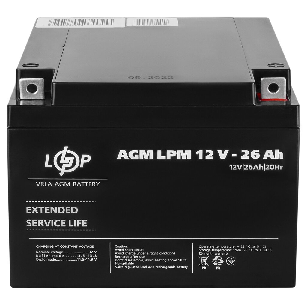 Акумулятор AGM LPM 12V - 26 Ah від компанії da1 - фото 1