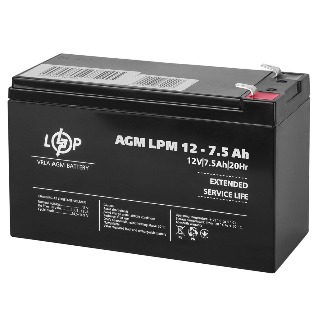 Акумулятор AGM LPM 12V - 7.5 Ah від компанії da1 - фото 1