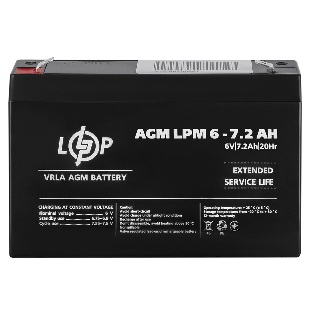 Акумулятор AGM LPM 6V - 7.2 Ah від компанії da1 - фото 1