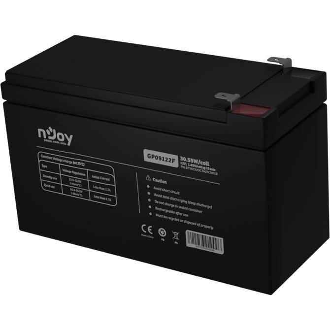 Акумулятор для ДБЖ — батарея nJoy 12 V/9A AGM T2/F2 GP09122F чорний BTVACIUOCTA2FCN01B від компанії da1 - фото 1