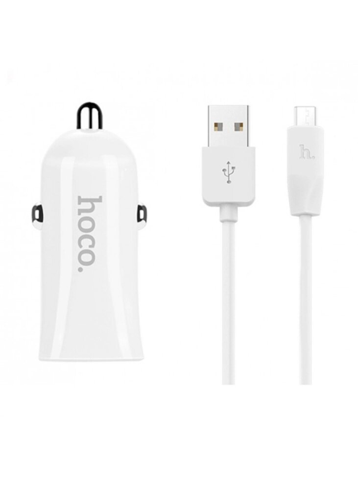 Автомобільний ЗП 2USB Hoco Z12 White з кабелем USB-Lightning iPhone 6 2.4A від компанії da1 - фото 1