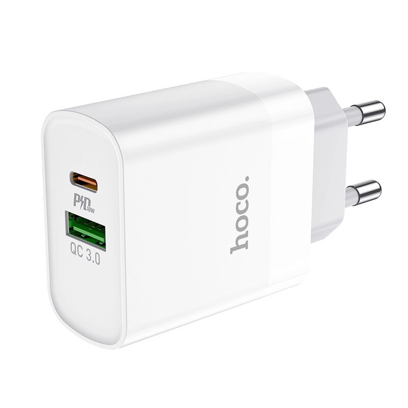 Блок — адаптер мережевий HOCO Rapido C80A 2 виходи USB + Type-C 20 W білий від компанії da1 - фото 1