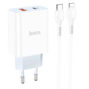 Блок живлення — зарядний адаптер HOCO Type-C to Lightning charger set C97A 2 виходи білий