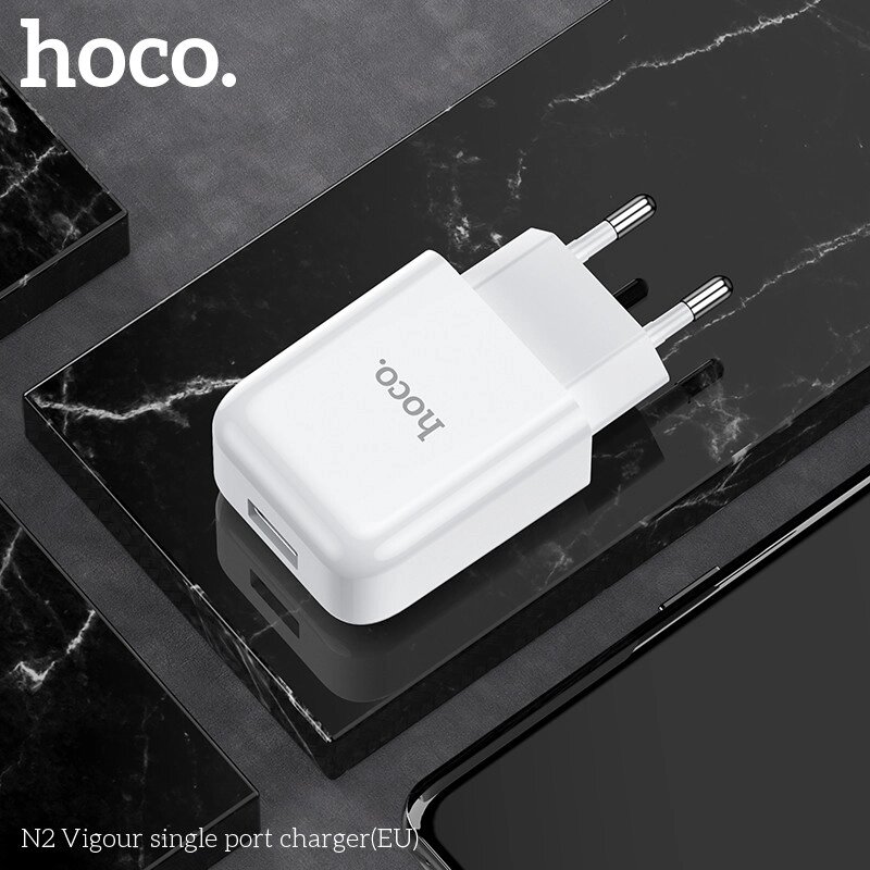 Блок живлення - Адаптер мережевий HOCO Vigour N2 1USB білий від компанії da1 - фото 1