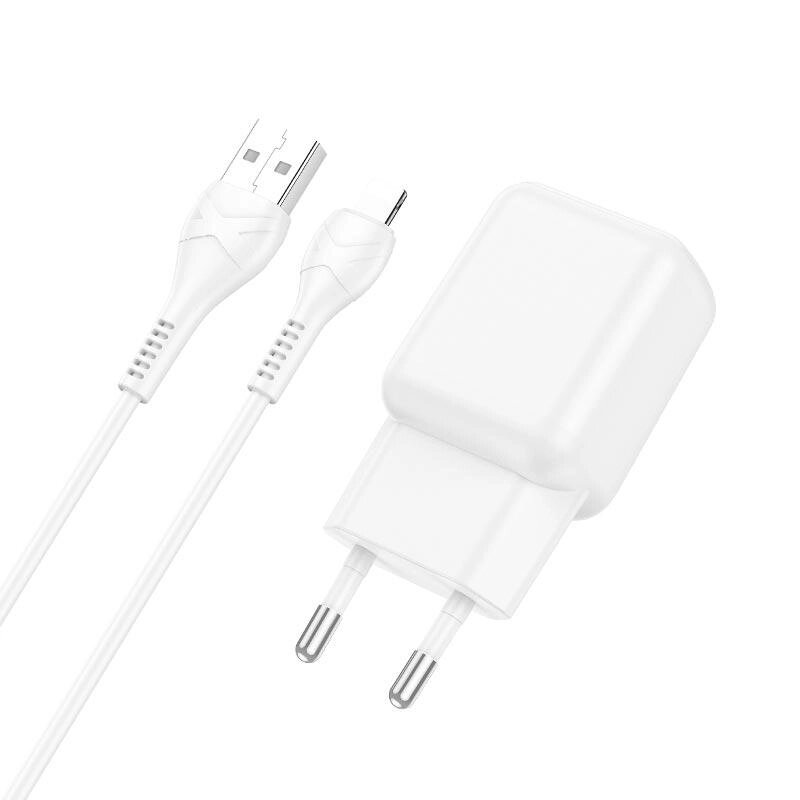 Блок живлення з кабелем — Адаптер мережевий HOCO Lightning cable C96A 1USB білий від компанії da1 - фото 1