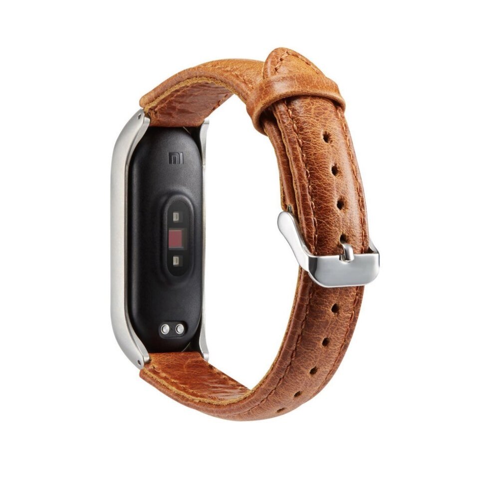 Браслет Xiaomi Mi Band 3/4 ремінець шкіряний Luxury Leather коричневий від компанії da1 - фото 1