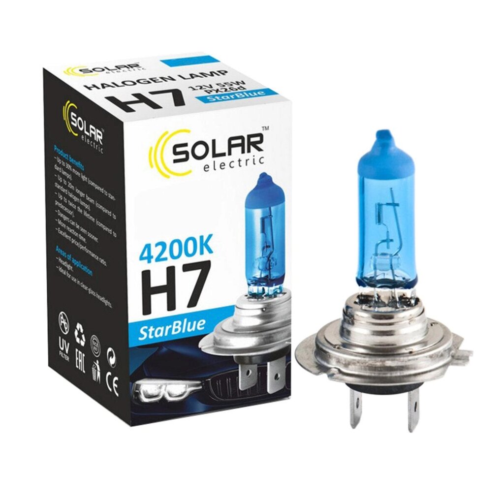 Галогенні лампи Solar H7 12 V 55 W PX26d StarBlue 4200K набір 2 штуки від компанії da1 - фото 1