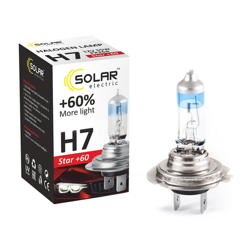 Галогенова лампа Solar H7 12 V 55 W PX26d Starlight +60% SET від компанії da1 - фото 1