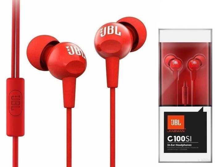 Гарнітура дротова JBL C100SI червона — навушники з мікрофоном і динаміками 8 мм від компанії da1 - фото 1