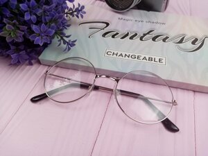 Іміджеві круглі окуляри з прозорими стеклами - Срібні