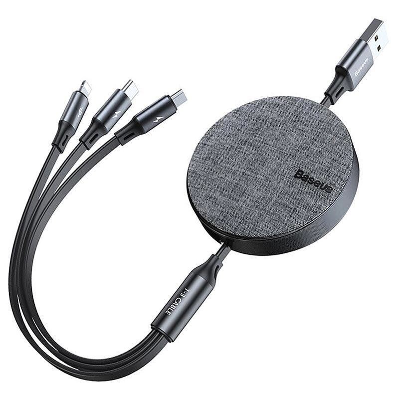 Кабель 3-в-1 три виходи Baseus Fabric 3-in-1 Flexible (Micro USB + Lightning + Type-C) CAMLT-BYG1 від компанії da1 - фото 1