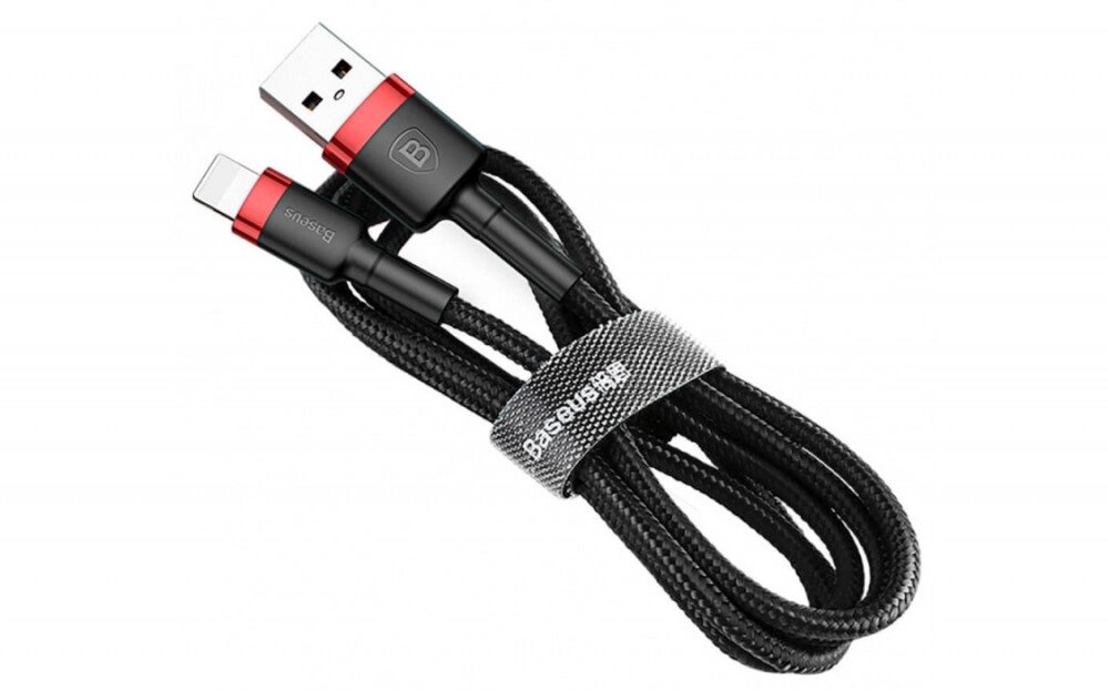 Кабель Baseus Cafule USB 2.0 to Lightning 2.4A 1M Чорний/Червоний (CALKLF-B19) від компанії da1 - фото 1