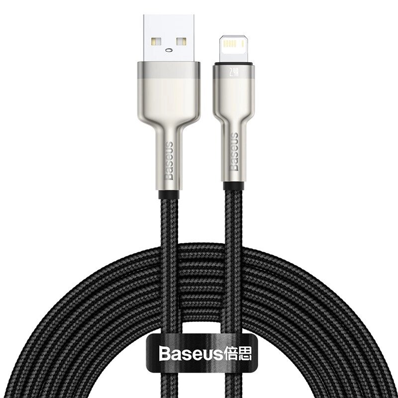 Кабель BASEUS Lightning Cafule Series Metal Data Cable 2 метри 2.4A (CALJK-B01) чорний від компанії da1 - фото 1