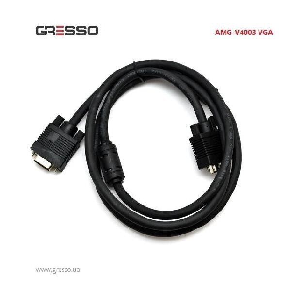 Кабель Gresso Vga 1.5m, модель V4003, male to male тато-тато, 2 ферити, чорний, пакет від компанії da1 - фото 1