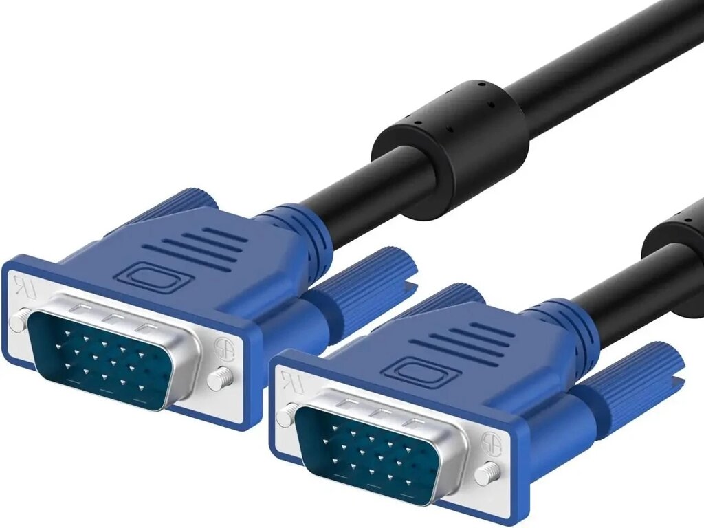 Кабель Gresso Vga 2m, модель V4002, male to male тато-тато, 2 ферити, чорно-блакитний, пакет від компанії da1 - фото 1