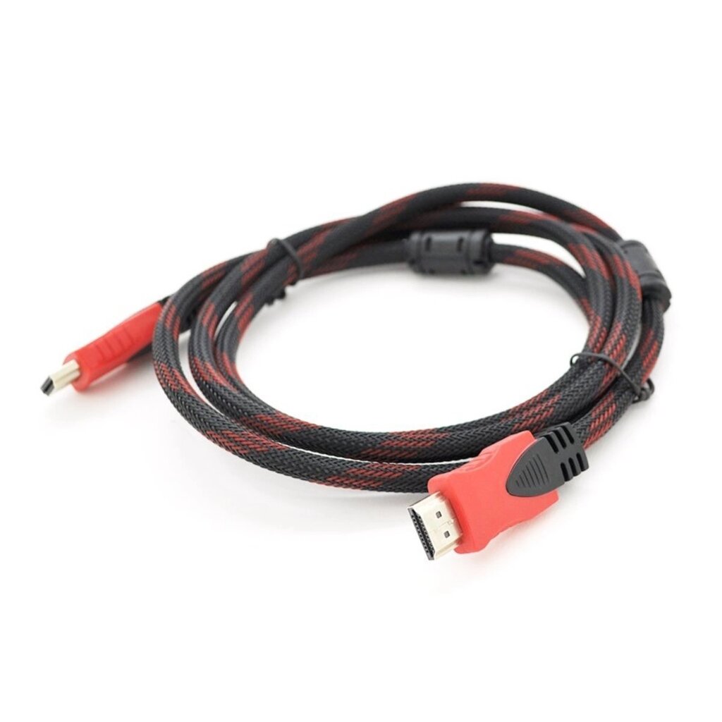 Кабель HDMI-HDMI 2.0m. v1.4 2 фільтри обплетення круглий RED/Black від компанії da1 - фото 1