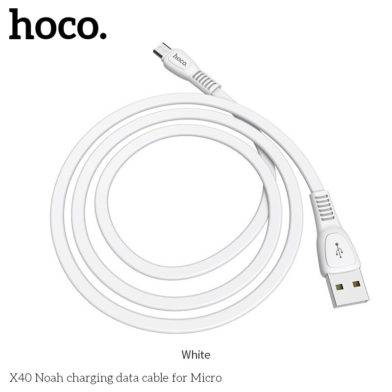 Кабель HOCO Micro USB TPE Flat Noah X40 1 метр білий від компанії da1 - фото 1