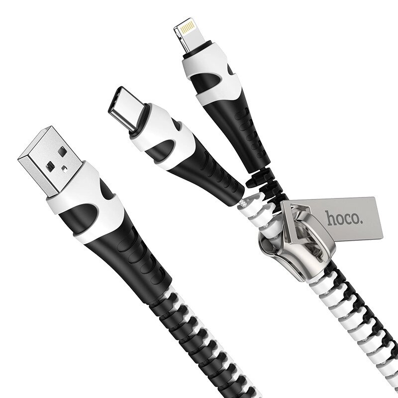 Кабель HOCO U97 Combo 2 in 1 Lightning/Type-C Zipper — блискавка 0.96 метра подвійний від компанії da1 - фото 1